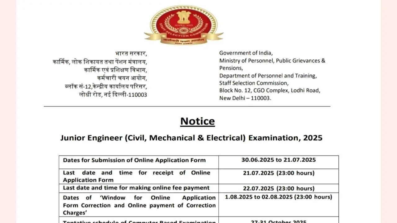 SSC JE Recruitment 2025